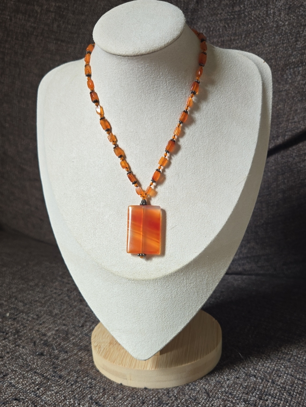 Vintage Orange Carnealian Slice Pendant Toggle Clasp Necklace💫 Boho